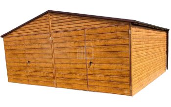 Plechová garáž 6m x 5m, sedlová střecha, dvoukřídlá vrata - světlý ořech TS220 6x5