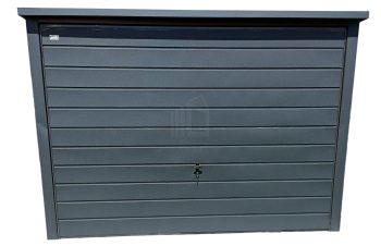 Plechová garáž 3m x 6m, spád dozadu - výklopná vrata - antracit grafit - dveře TS230 3x6