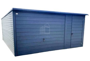 Plechová garáž 4,5m x 6m, spád dozadu, vrata  - antracit grafit -  dveře TS231 4,5x6
