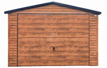 Plechová garáž 4m x 5m, sedlová střecha - výklopná vrata - světlý ořech  imitace střešní tašky TS233 4x5