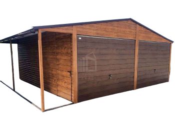 Plechová garáž 6m x 6m, sedlová střecha, 2x výklopná vrata - dveře - přístřešek TS250 6x6
