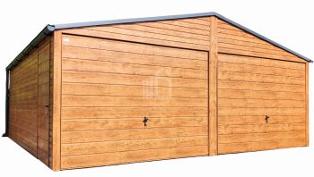 Plechová garáž 6m x 7m, sedlová střecha, 2x vrata - okno - imitace dřeva TS253 6x7