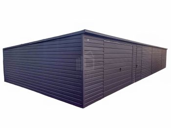 Plechová garáž 15m x 6m- spád dozadu - výklopná vrata + dveře antracit TS314 15x6