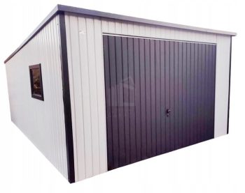 Plechová garáž 4m x 5m, spád dozadu - výklopná vrata + okno - bílá + antracit TS305