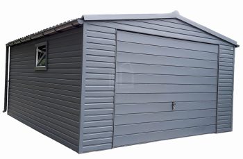 Plechová garáž 5m x 6m, sedlová střecha - výklopná vrata + dveře + 2x okno - antracit grafit TS290 5x6