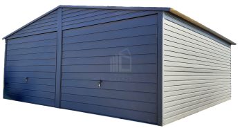 Plechová garáž 6m x 6m, sedlová střecha - 2x vrata + okno + dveře - antracit TS284 6x6