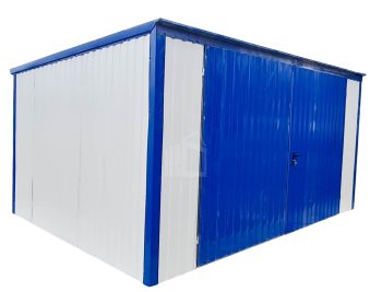 Plechová garáž 4m x 5m, spád dozadu - vrata modrá + bílá TS283 4x5