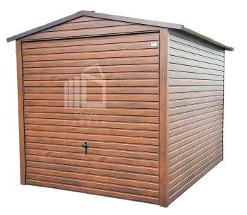 Plechová garáž 3m x 5m, sedlová střecha, výklopná vrata - světlý ořech imitace dřeva TS267 3x5