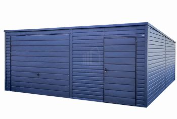 Plechová garáž 6m x 5,80m,  spád dozadu - výklopná vrata + dveře + 2x okno - antracit grafit TS274