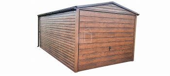 Plechová garáž 3m x 6m, sedlová střecha - výklopná vrata - tmavý ořech, okapy TS268 3x6