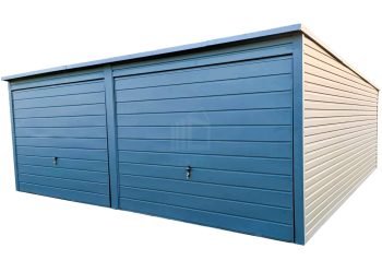 Plechová garáž 6m x 5m  spád dozadu 2x Výklopná vrata – grafit dveře TS243 6x5