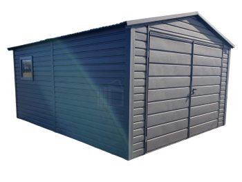 Plechova garáž 4x5 - Dvoukřídlá vrata - okno - antracit - střecha sedlová  TS635