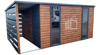 Zahradní domek 4,5x2,5 m + přístřešek 1,5x2,5 - spád dozadu - dveře + 2x okno - antracit  TS620