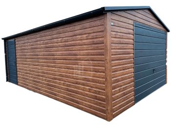 Plechová garáž 4x6 m - sedlová střecha - výklopná vrata - dveře- okapy - světlý ořech - imitace dřeva TS613