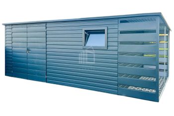 Zahradní domek 4,5x2m +  přístřešek 1m -  Dvoukřídlá vrata - Okno - Antracit -  střecha  spád dozadu TS702