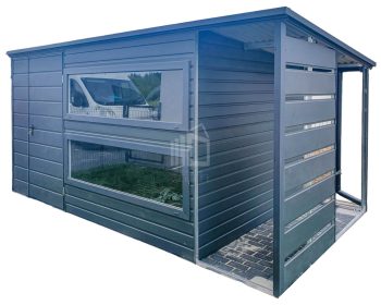 Zahradní domek 3,5x2m +  přístřešek 1m - 2x Okno -  dveře - Antracit -  střecha  spád dozadu TS716