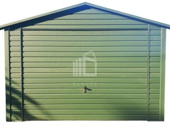 Plechova garáž 3,5x6m  výklopná vrata - zelená -  střecha  sedlová TS727