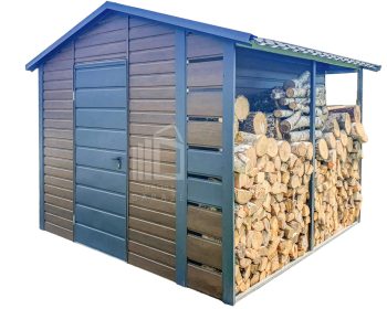 Zahradní domek 2,5x3m + přístřešek 0,5m - dřevník - tmavý ořech - Antracit - Imitace dřeva - střecha sedlová TS731