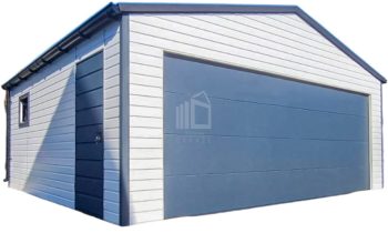 Plechova garáž 6x6m - sekční vrata -  dveře - okno -  okapy -  bílá -  střecha  sedlová TS754
