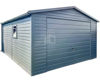 Plechova garáž 4x5,5m -  výklopná vrata - Okno - antracit -  okapy -  střecha  sedlová TS763