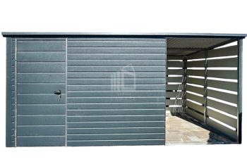 Zahradní domek 2,5x3m + přístřešek 1,5m - dveře - okno - Antracit - střecha spád dozadu TS773