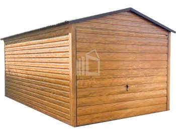 Plechova garáž 3x5m -  výklopná vrata -  světlý ořech - Imitace dřeva -  střecha  sedlová TS782