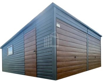 Plechova garáž 6x6m - 2x  výklopná vrata -  dveře - Okno - Antracit -  střecha  spád dozadu TS786