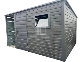 Zahradní domek 3x2,5 +  přístřešek 1x2,5m -  dveře + okno    norská borovice + Antracit   střecha  spád dozadu TS834