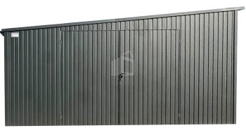 Plechova garáž 6x3m - Dvoukřídlá vrata - antracit - okapy - střecha bočni spád TS852