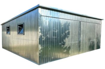 Plechova garáž 6x6m - 2x výklopná vrata - 2x okno - dveře - pozink - střecha spád dozadu TS859