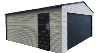 Plechova garáž 6x5,8m -  sekční vrata -  dveře -  bílá - antracit -  okapy -  střecha  sedlová TS872