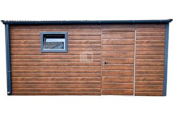Zahradní domek 4,5x2m  dveře - okno  -  tmavý ořech - Imitace dřeva - okapy -  střecha Spád vpředuTS890