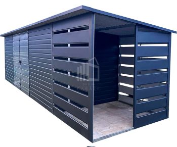 Zahradní domek 6x2m + přístřešek 1,5m -  Dvoukřídlá vrata - antracit -  střecha  spád dozadu TS901