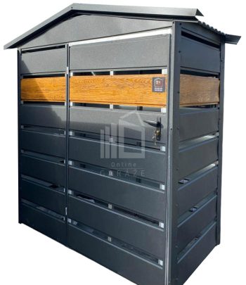 Přístřešek na popelnice 1,5x0,5m antracit + Imitace dřeva -  střecha  sedlová TS902