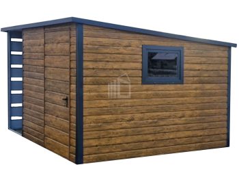 Zahradní domek 2,5x3m -  dveře - okno - světlý ořech - Imitace dřeva -  střecha  spád dozadu TS928