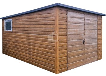 Zahradní domek 3x4m - Dvoukřídlá vrata - okno - světlý ořech - Imitace dřeva - střecha spád dozadu TS929