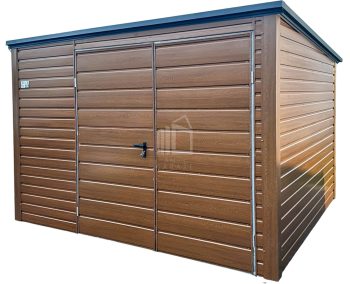Zahradní domek 3x2,5m -  Dvoukřídlá vrata -  tmavý ořech - Imitace dřeva -  střecha  spád dozadu TS964