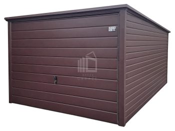 Plechova garáž 3x5m - výklopná vrata - tmavě hnědá - střecha spád dozadu TS975