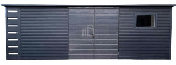 Zahradní domek 6x2,5m + přístřešek 0,5m - Dvoukřídlá vrata - okno - antracit - střecha spád dozadu TS983