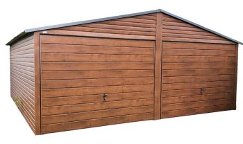 Plechová garáž 6m x 5m -  Imitace dřeva 2x výklopná vrata – TS210 6x5 m