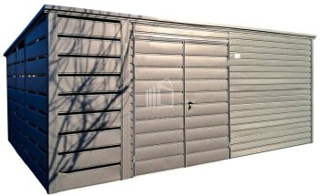 Plechova garáž 4,5x4,5m + přístřešek 1m - 2x dveře - antracit - střecha spád dozadu TS1050
