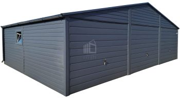 Plechova garáž 9x6m - 3x výklopná vrata - okno - antracit - okapy - střecha sedlová TS1055