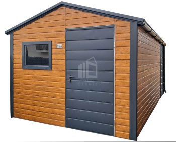 Zahradní domek 3x4m + přístřešek 1m - dveře - okno - okapy - světlý ořech - imitace dřeva - střecha sedlová TS1057