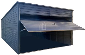 Plechova garáž 3,5x7m - výklopná vrata - dveře - antracit - střecha spád dozadu TS1060