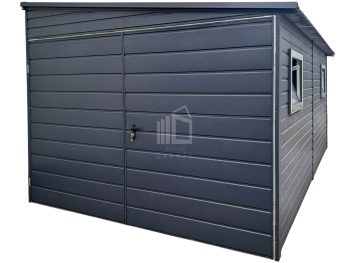 Plechova garáž 3x6m - Dvoukřídlá vrata - 2x okno - antracit - střecha bočni spád TS1062