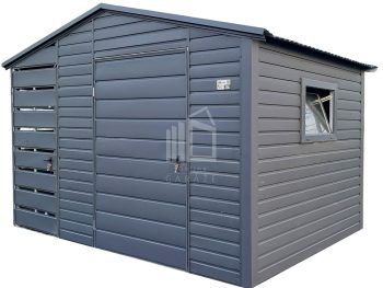 Zahradní domek 2,2x2m + přístřešek 0,8m + dveře v přístřešku – dveře – okno – antracit – střecha sedlová TS1074