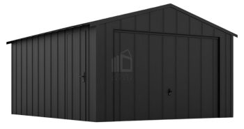 Plechova garáž 4x5m - výklopná vrata - dveře - falcovaný plech - střecha sedlová ID1003