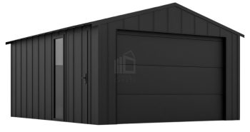 Plechova garáž 4x6m - sekční vrata - okno - dveře - střecha sedlová - falcovaný plech ID1004