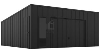 Plechova garáž 6x6m - výklopná vrata - okno - dveře - falcovaný plech - střecha spád dozadu ID1011