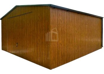 Plechova garáž 6x6m - výklopná vrata - světlý ořech - imitace dřeva - okapy - střecha sedlová ID1038